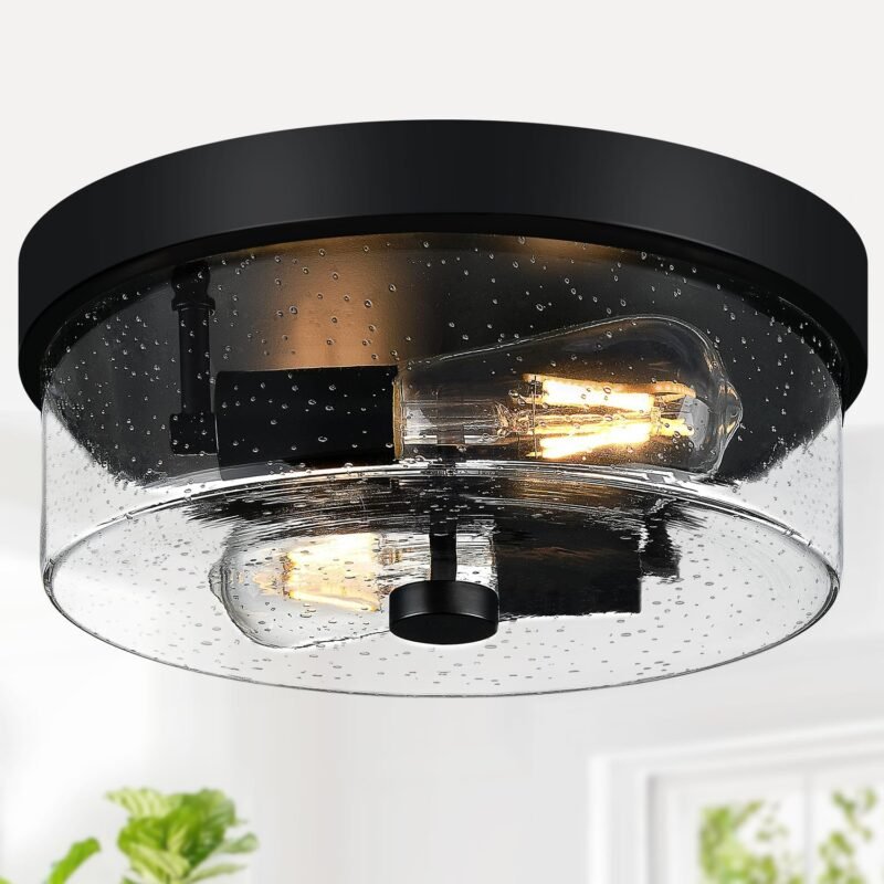 The Farmhouse Gleam | 2-Light Seeded Glass Flush Mount