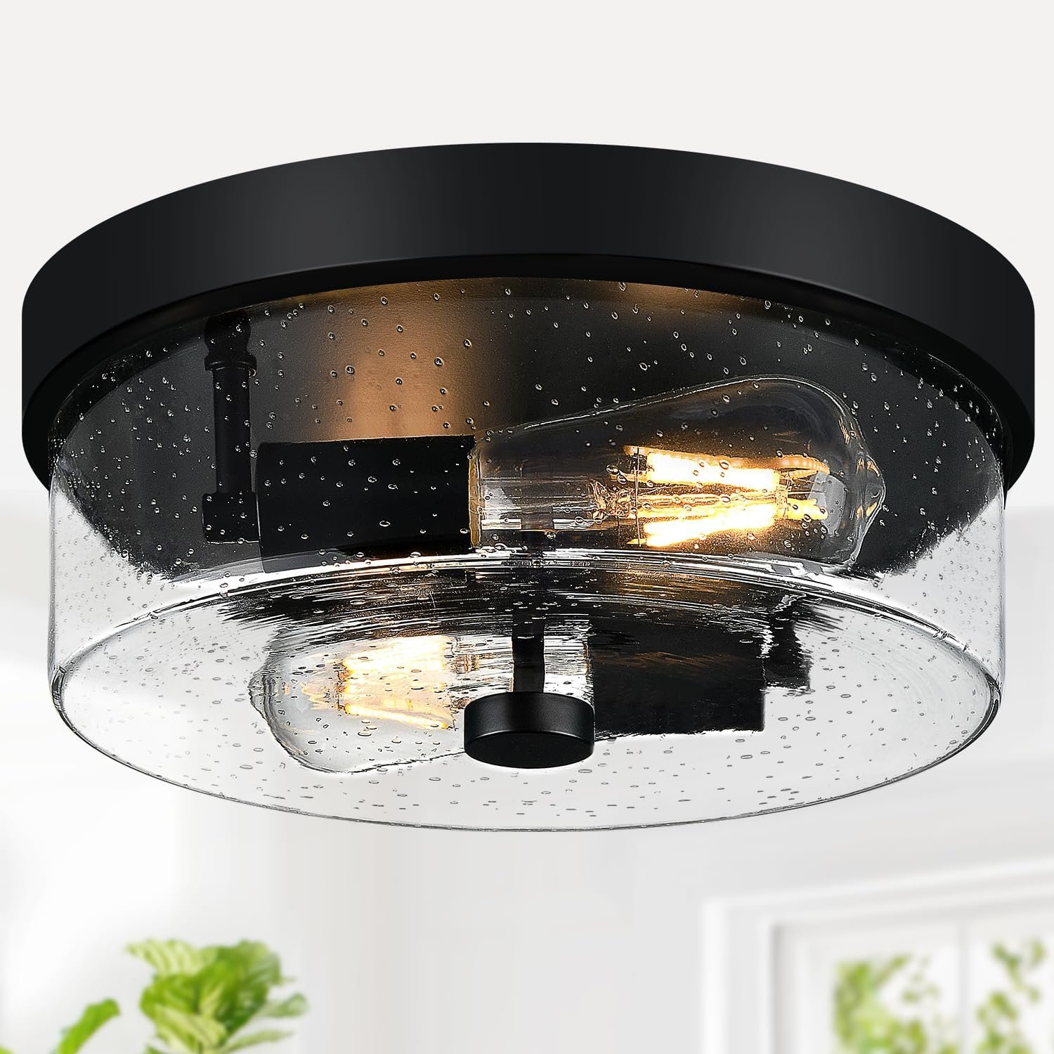 The Farmhouse Gleam | 2-Light Seeded Glass Flush Mount