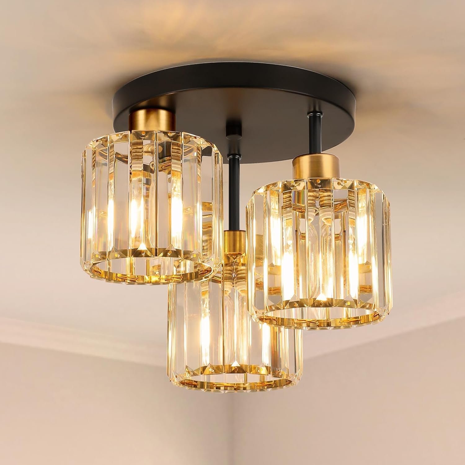 The Industrial Sparkle | 3-Light Crystal Ceiling Fixture